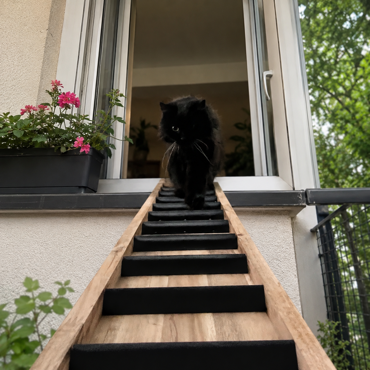 Premium Katzentreppe aus Massivholz – Wetterfest, Modular & Rutschfest