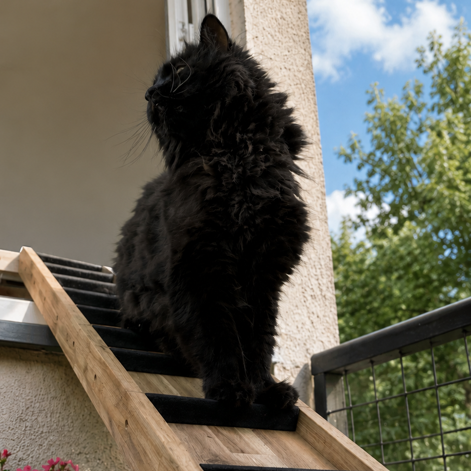 Premium Katzentreppe aus Massivholz – Wetterfest, Modular & Rutschfest