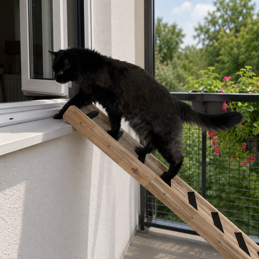 Premium Katzentreppe aus Massivholz – Wetterfest, Modular & Rutschfest